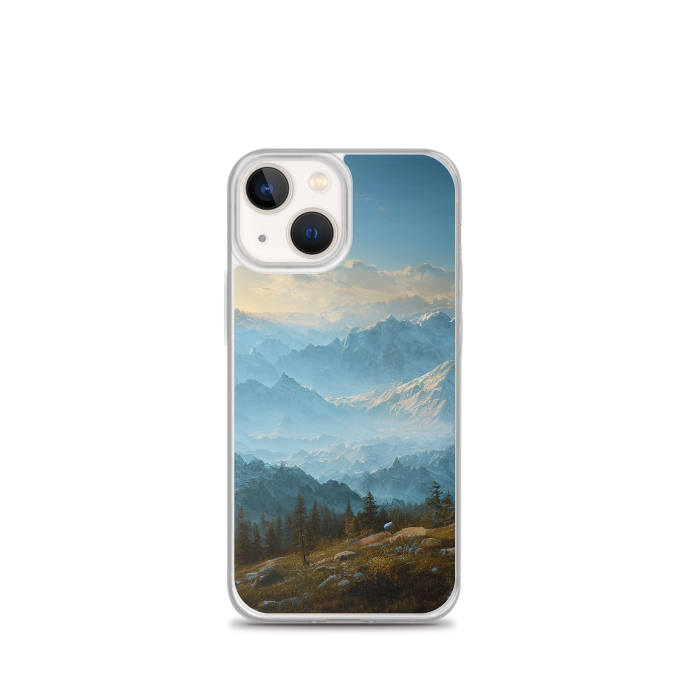 Schöne Berge mit Nebel bedeckt - Ölmalerei - iPhone Schutzhülle (durchsichtig) berge xxx iPhone 13 mini