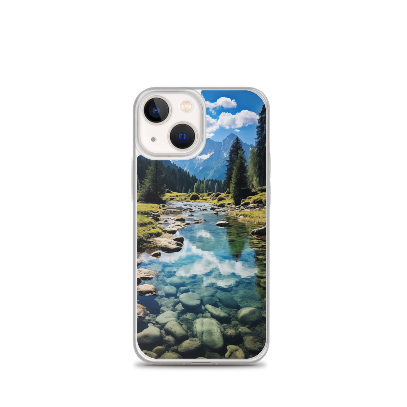 Österreichische Alpen und steiniger Bach - iPhone Schutzhülle (durchsichtig) berge xxx iPhone 13 mini
