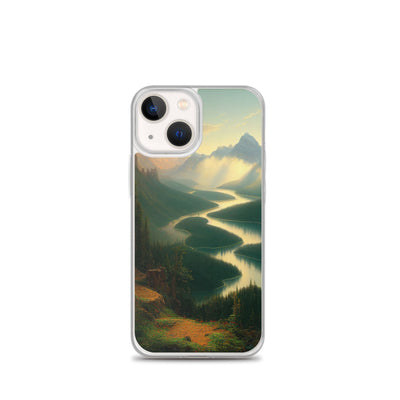 Landschaft mit Bergen, See und viel grüne Natur - Malerei - iPhone Schutzhülle (durchsichtig) berge xxx iPhone 13 mini