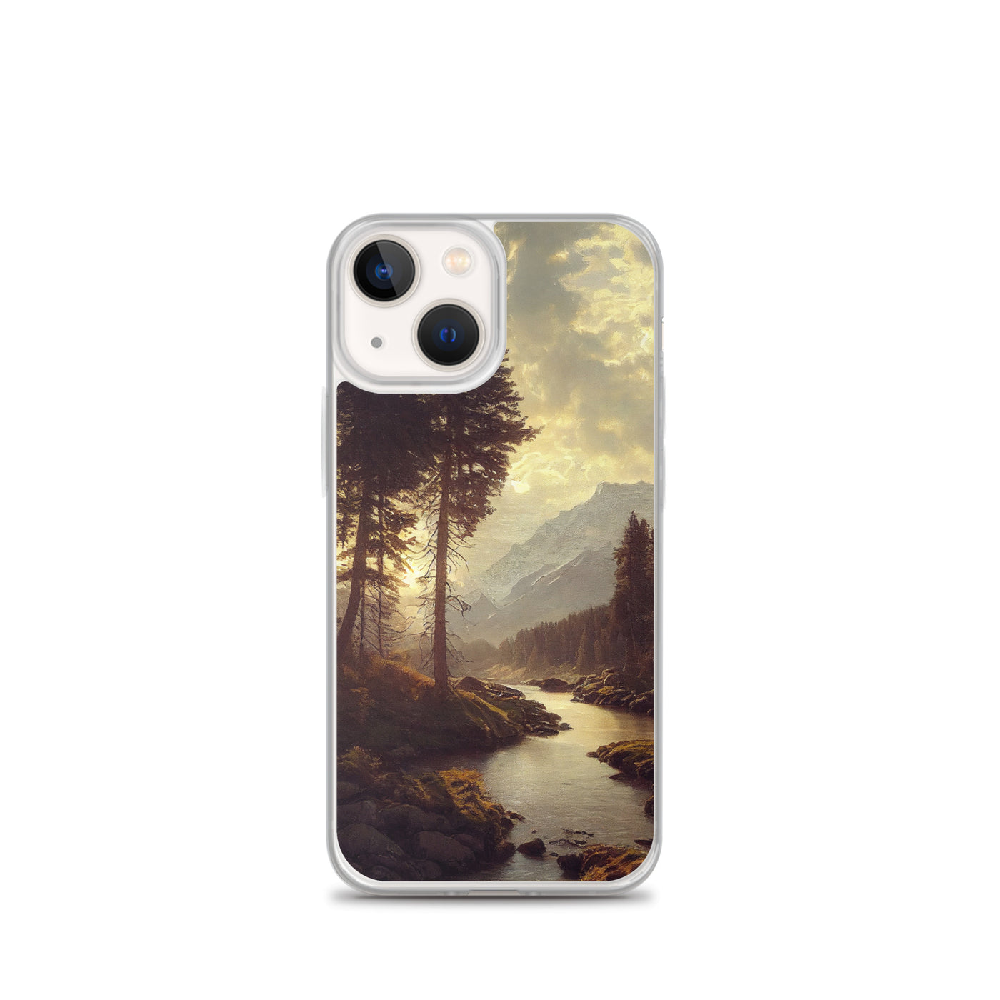 Landschaft mit Bergen, Fluss und Bäumen - Malerei - iPhone Schutzhülle (durchsichtig) berge xxx iPhone 13 mini