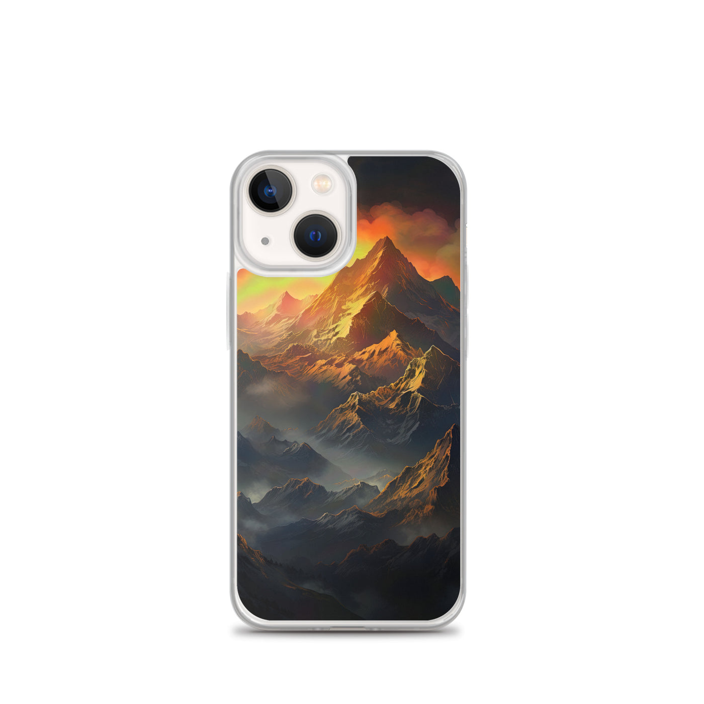 Wunderschöne Himalaya Gebirge im Nebel und Sonnenuntergang - Malerei - iPhone Schutzhülle (durchsichtig) berge xxx iPhone 13 mini
