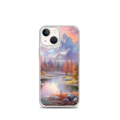 Landschaftsmalerei - Berge, Bäume, Bergsee und Herbstfarben - iPhone Schutzhülle (durchsichtig) berge xxx iPhone 13 mini