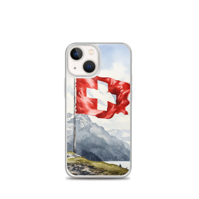 Schweizer Flagge und Berge im Hintergrund - Epische Stimmung - Malerei - iPhone Schutzhülle (durchsichtig) berge xxx iPhone 13 mini
