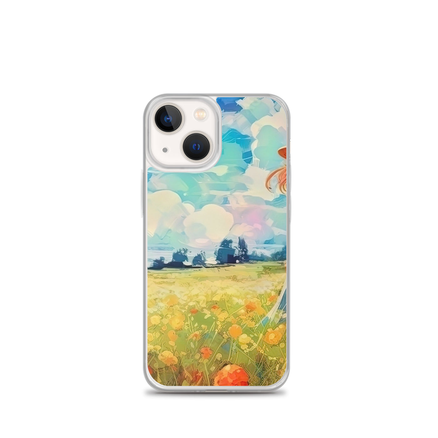 Dame mit Hut im Feld mit Blumen - Landschaftsmalerei - iPhone Schutzhülle (durchsichtig) camping xxx iPhone 13 mini
