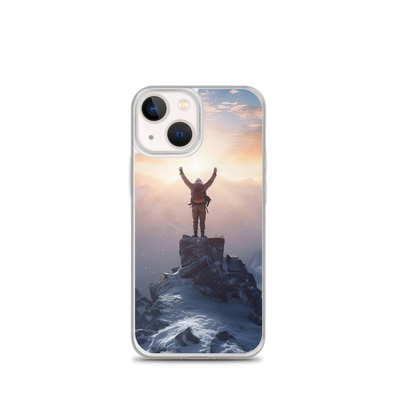 Mann auf der Spitze eines Berges - Landschaftsmalerei - iPhone Schutzhülle (durchsichtig) berge xxx iPhone 13 mini