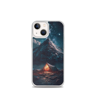 Zelt und Berg in der Nacht - Sterne am Himmel - Landschaftsmalerei - iPhone Schutzhülle (durchsichtig) camping xxx iPhone 13 mini