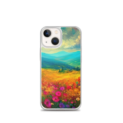 Berglandschaft und schöne farbige Blumen - Malerei - iPhone Schutzhülle (durchsichtig) berge xxx iPhone 13 mini