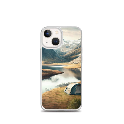 Zelt, Berge und Bergsee - iPhone Schutzhülle (durchsichtig) camping xxx iPhone 13 mini