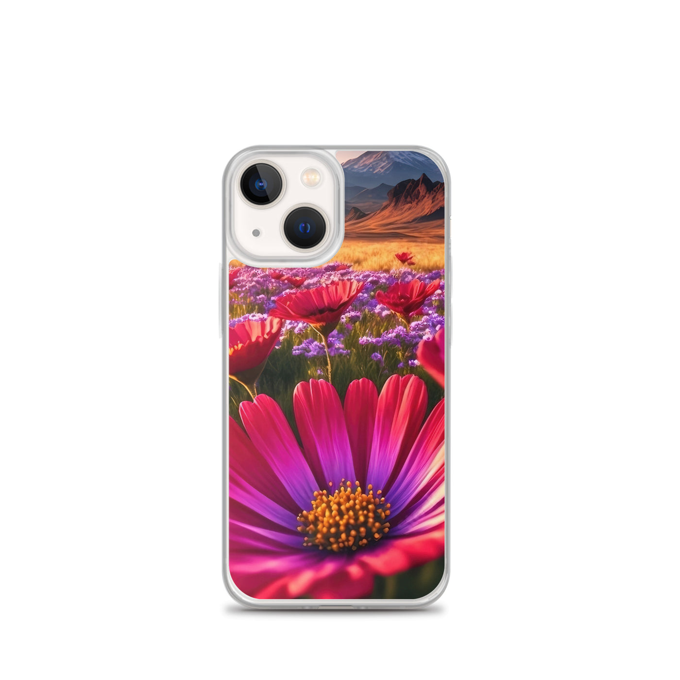 Wünderschöne Blumen und Berge im Hintergrund - iPhone Schutzhülle (durchsichtig) berge xxx iPhone 13 mini