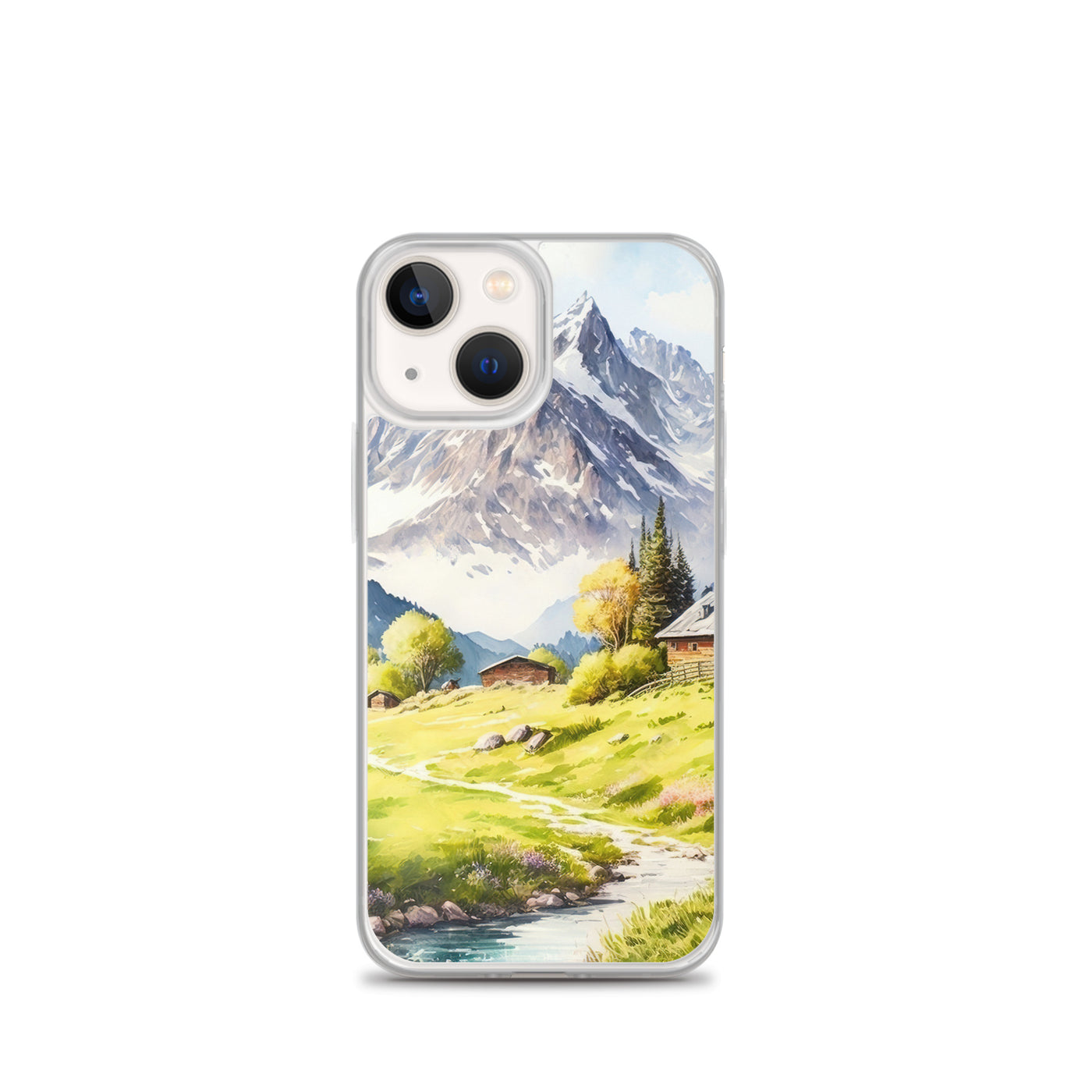 Epische Berge und Berghütte - Landschaftsmalerei - iPhone Schutzhülle (durchsichtig) berge xxx iPhone 13 mini