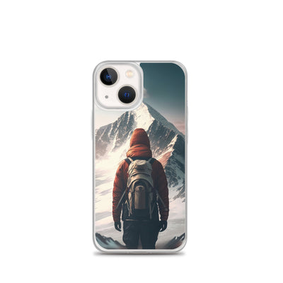 Wanderer von hinten vor einem Berg - Malerei - iPhone Schutzhülle (durchsichtig) berge xxx iPhone 13 mini