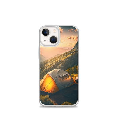 Zelt auf Berg im Sonnenaufgang - Landschafts - iPhone Schutzhülle (durchsichtig) camping xxx iPhone 13 mini