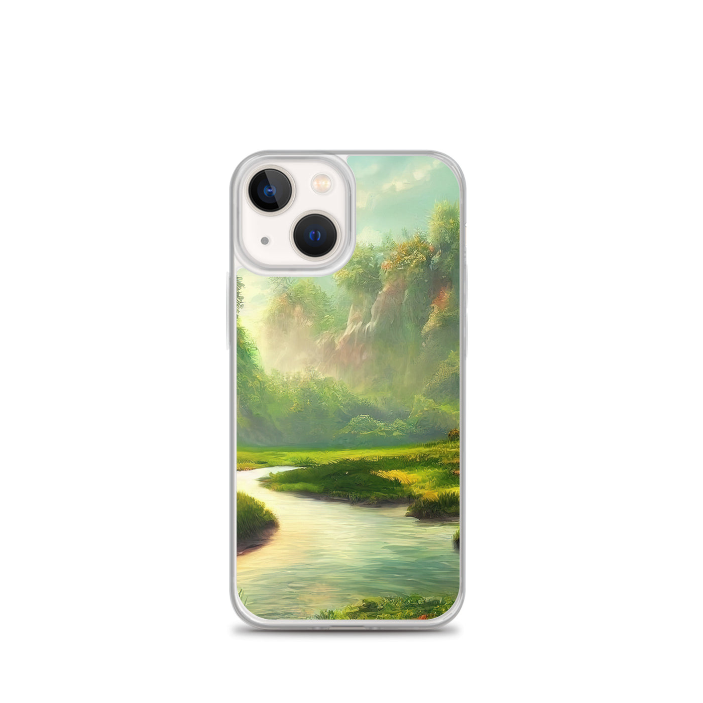 Bach im tropischen Wald - Landschaftsmalerei - iPhone Schutzhülle (durchsichtig) camping xxx iPhone 13 mini