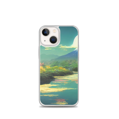 Berg, See und Wald mit pinken Bäumen - Landschaftsmalerei - iPhone Schutzhülle (durchsichtig) berge xxx iPhone 13 mini