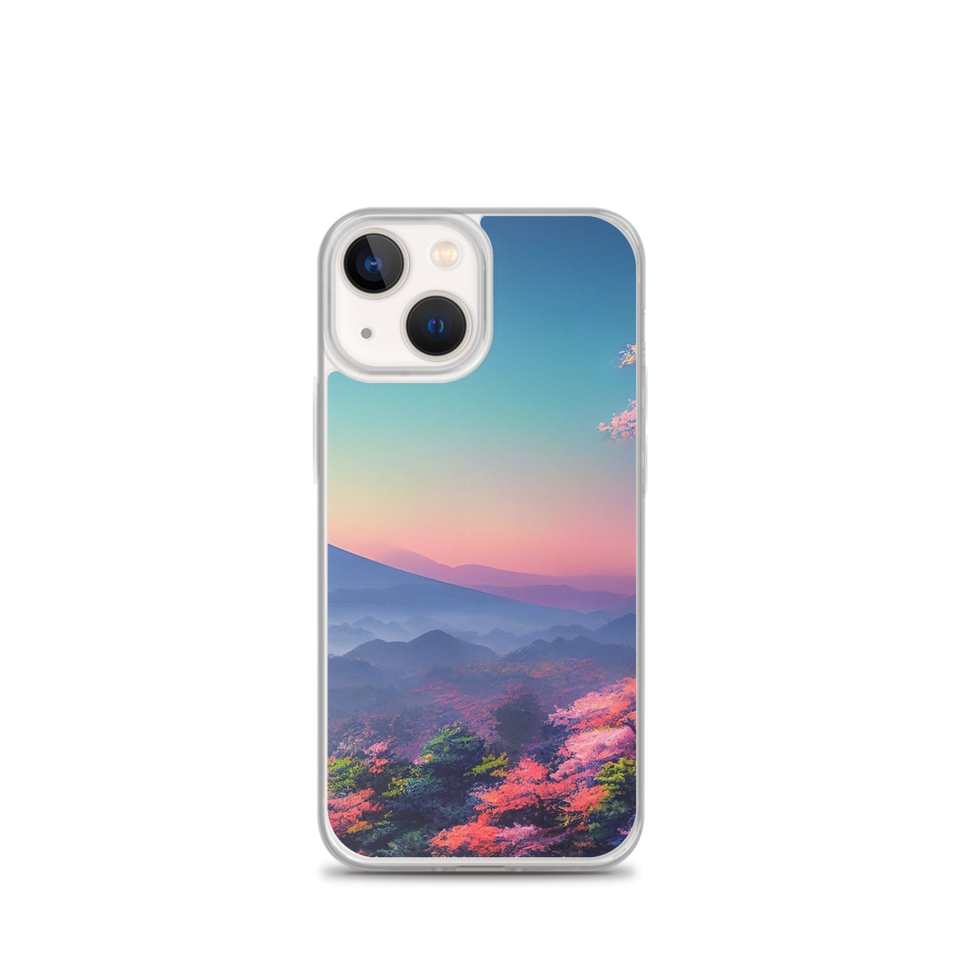 Berg und Wald mit pinken Bäumen - Landschaftsmalerei - iPhone Schutzhülle (durchsichtig) berge xxx iPhone 13 mini