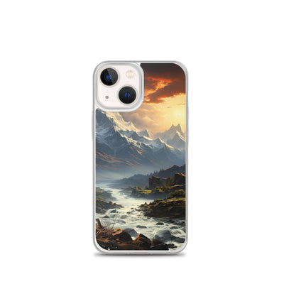 Berge, Sonne, steiniger Bach und Wolken - Epische Stimmung - iPhone Schutzhülle (durchsichtig) berge xxx iPhone 13 mini