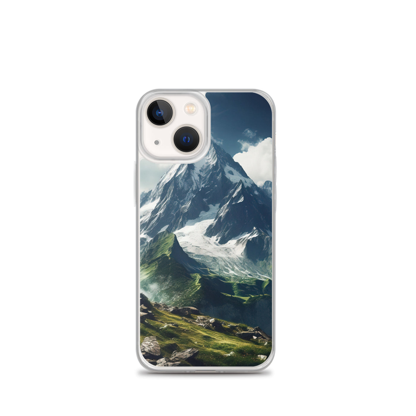 Gigantischer Berg - Landschaftsmalerei - iPhone Schutzhülle (durchsichtig) berge xxx iPhone 13 mini