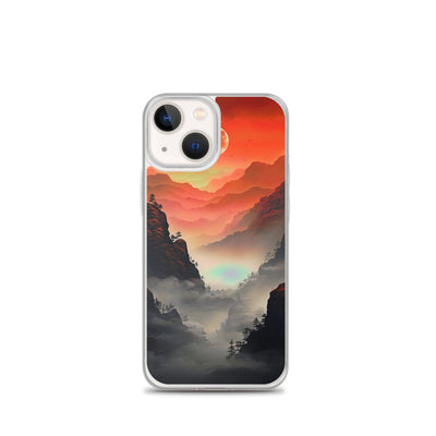 Gebirge, rote Farben und Nebel - Episches Kunstwerk - iPhone Schutzhülle (durchsichtig) berge xxx iPhone 13 mini