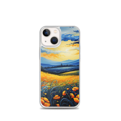 Berglandschaft mit schönen gelben Blumen - Landschaftsmalerei - iPhone Schutzhülle (durchsichtig) berge xxx iPhone 13 mini