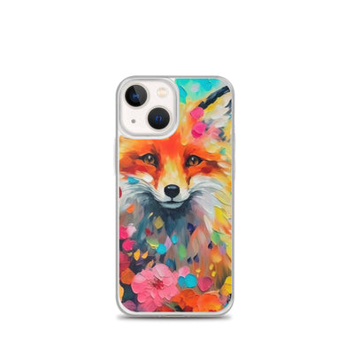 Schöner Fuchs im Blumenfeld - Farbige Malerei - iPhone Schutzhülle (durchsichtig) camping xxx iPhone 13 mini