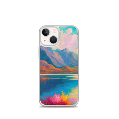 Berglandschaft und Bergsee - Farbige Ölmalerei - iPhone Schutzhülle (durchsichtig) berge xxx iPhone 13 mini