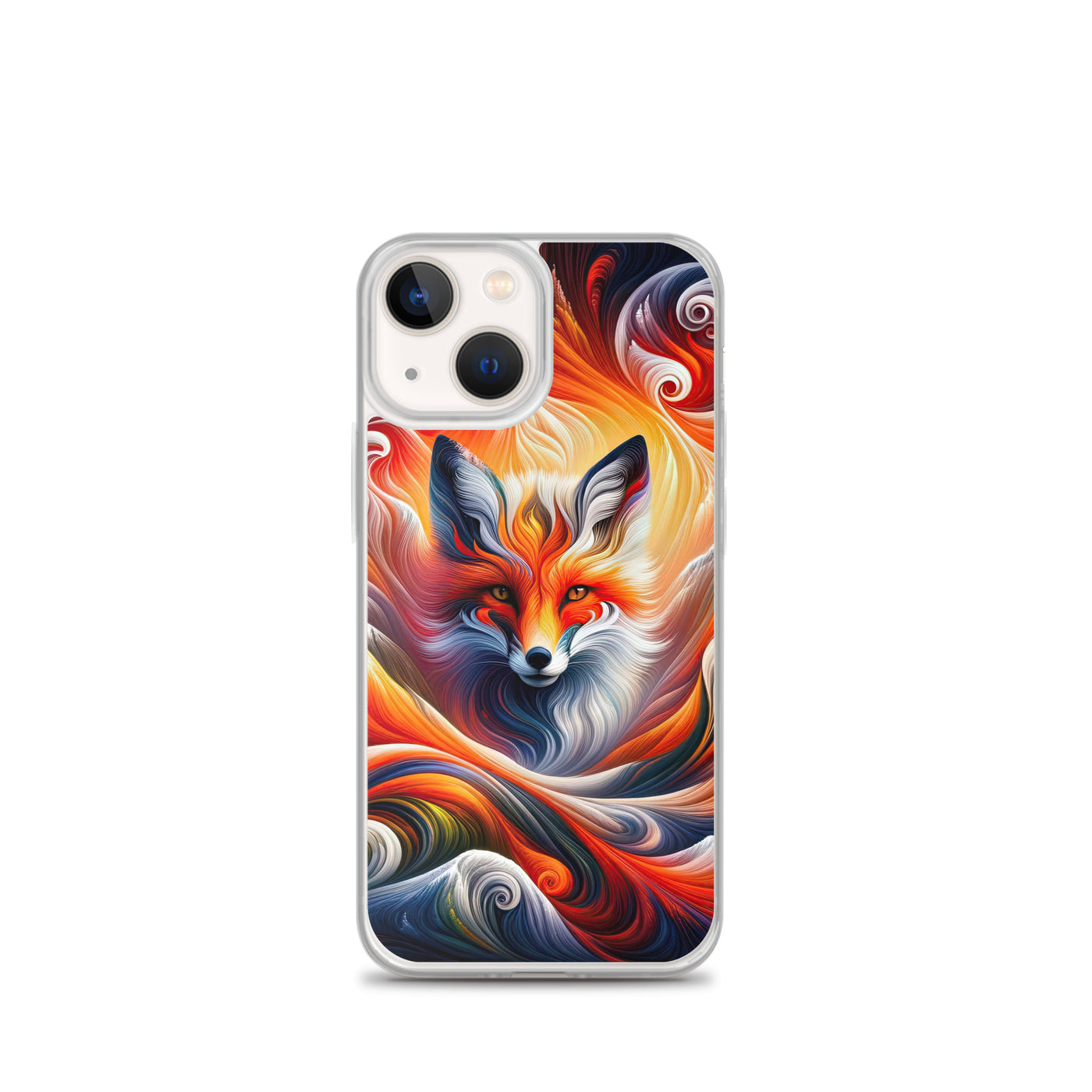 Abstraktes Kunstwerk, das den Geist der Alpen verkörpert. Leuchtender Fuchs in den Farben Orange, Rot, Weiß - iPhone Schutzhülle (durchsichtig) camping xxx yyy zzz iPhone 13 mini
