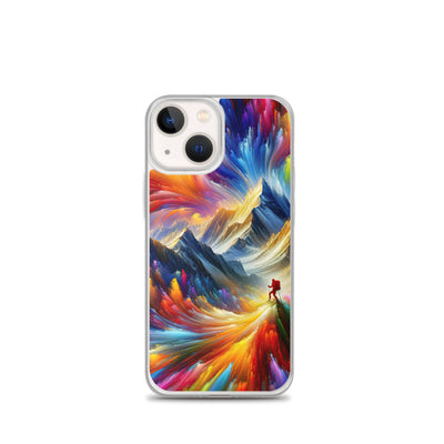 Alpen im Farbsturm mit erleuchtetem Wanderer - Abstrakt - iPhone Schutzhülle (durchsichtig) wandern xxx yyy zzz iPhone 13 mini