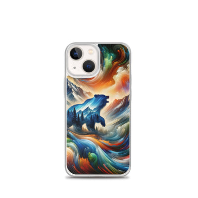 Lebendige Alpen und Bären Sillhouette über Berggipfel - Abstraktes Gemälde - iPhone Schutzhülle (durchsichtig) camping xxx yyy zzz iPhone 13 mini