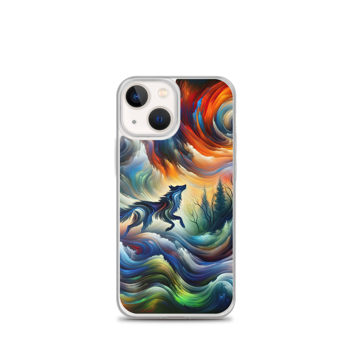 Alpen Abstraktgemälde mit Wolf Silhouette in lebhaften Farben (AN) - iPhone Schutzhülle (durchsichtig) xxx yyy zzz iPhone 13 mini