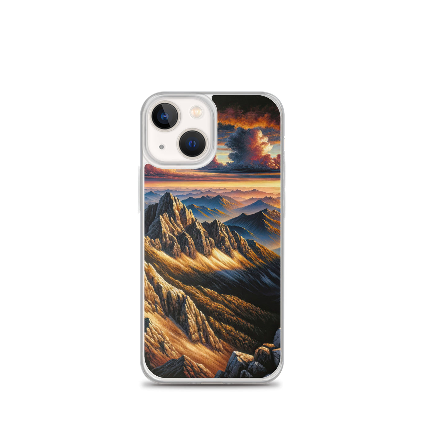 Alpen in Abenddämmerung: Acrylgemälde mit beleuchteten Berggipfeln - iPhone Schutzhülle (durchsichtig) berge xxx yyy zzz iPhone 13 mini