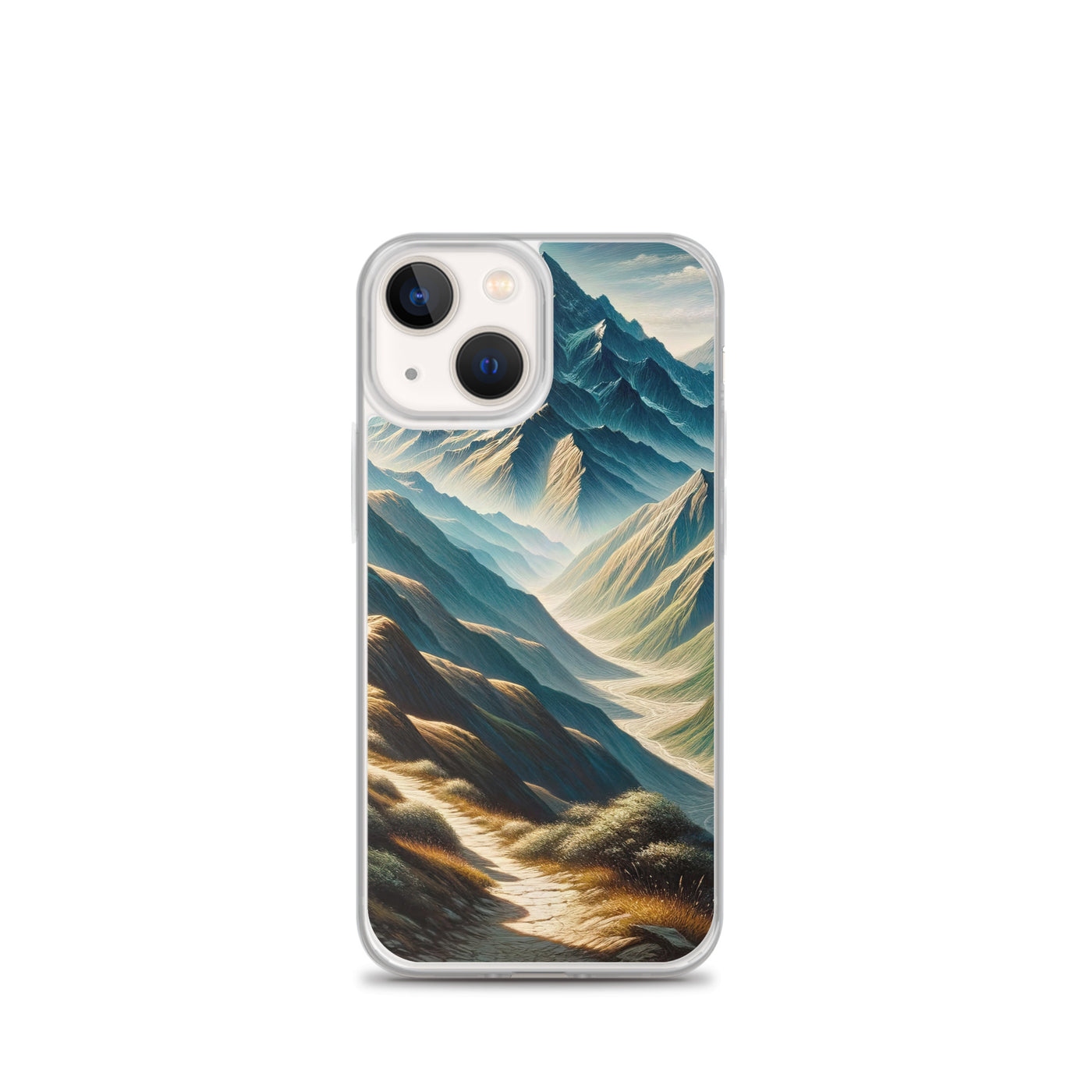 Berglandschaft: Acrylgemälde mit hervorgehobenem Pfad - iPhone Schutzhülle (durchsichtig) berge xxx yyy zzz iPhone 13 mini