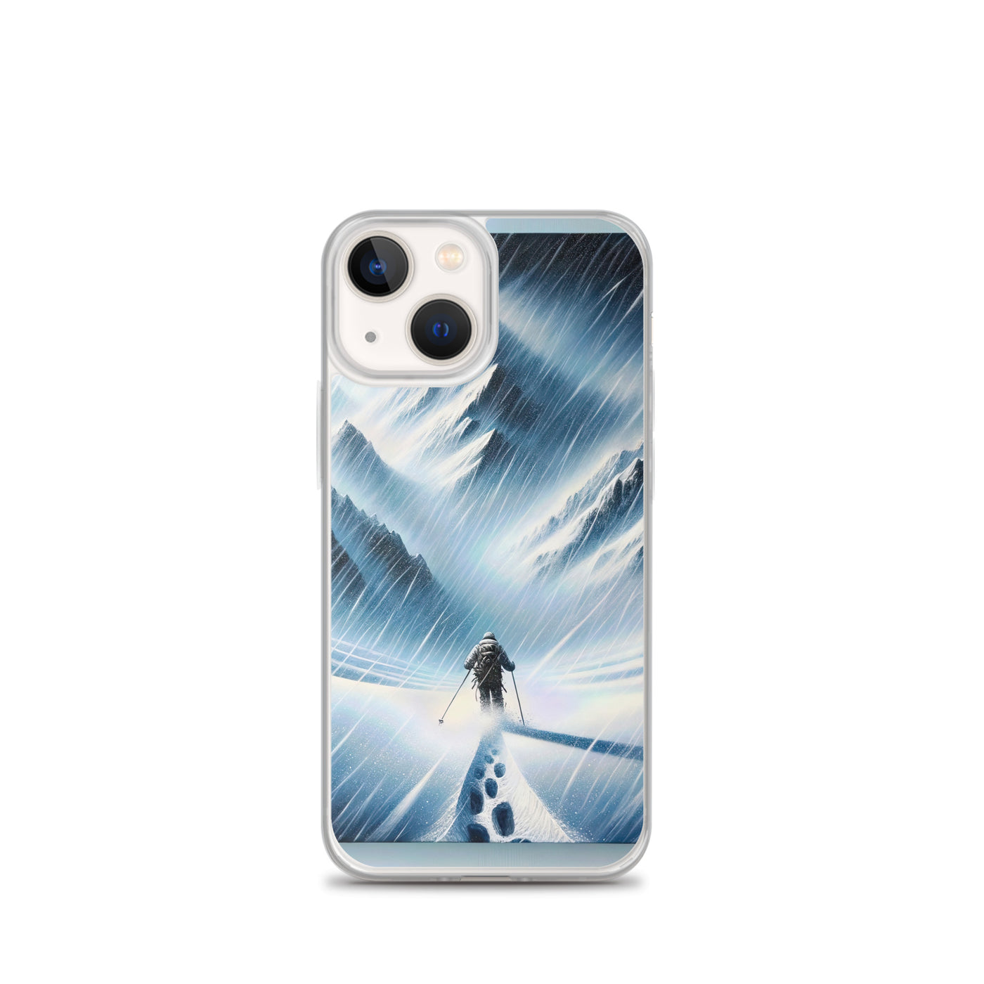 Wanderer und Bergsteiger im Schneesturm: Acrylgemälde der Alpen - iPhone Schutzhülle (durchsichtig) wandern xxx yyy zzz iPhone 13 mini