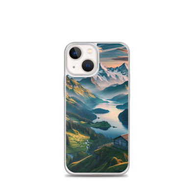 Schweizer Flagge, Alpenidylle: Dämmerlicht, epische Berge und stille Gewässer - iPhone Schutzhülle (durchsichtig) berge xxx yyy zzz iPhone 13 mini