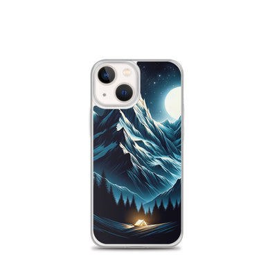 Alpennacht mit Zelt: Mondglanz auf Gipfeln und Tälern, sternenklarer Himmel - iPhone Schutzhülle (durchsichtig) berge xxx yyy zzz iPhone 13 mini