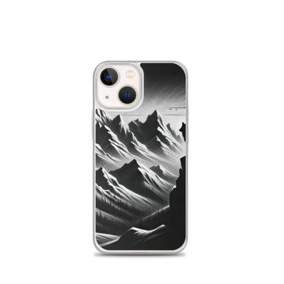 Kohlezeichnung, die die stille Stille der Alpen in der Winterdämmerung verkörpert. Wolf auf einem Berghügel (AN) - iPhone Schutzhülle (durchsichtig) xxx yyy zzz iPhone 13 mini