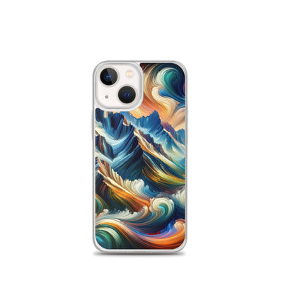 Abstrakte Kunst der Alpen mit lebendigen Farben und wirbelnden Mustern, majestätischen Gipfel und Täler - iPhone Schutzhülle (durchsichtig) berge xxx yyy zzz iPhone 13 mini