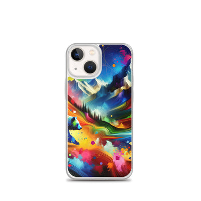 Neonfarbener Alpen Bär in abstrakten geometrischen Formen - iPhone Schutzhülle (durchsichtig) camping xxx yyy zzz iPhone 13 mini