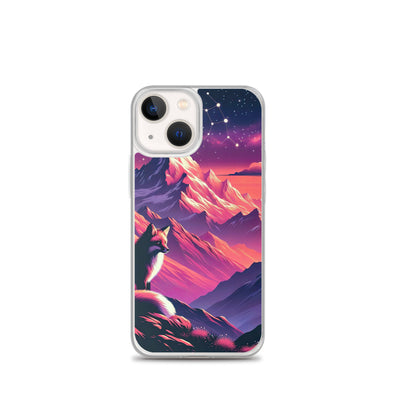 Fuchs im dramatischen Sonnenuntergang: Digitale Bergillustration in Abendfarben - iPhone Schutzhülle (durchsichtig) camping xxx yyy zzz iPhone 13 mini