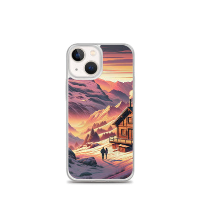 Berghütte im goldenen Sonnenuntergang: Digitale Alpenillustration - iPhone Schutzhülle (durchsichtig) berge xxx yyy zzz iPhone 13 mini