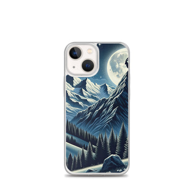 Steinbock in Alpennacht, silberne Berge und Sternenhimmel - iPhone Schutzhülle (durchsichtig) berge xxx yyy zzz iPhone 13 mini