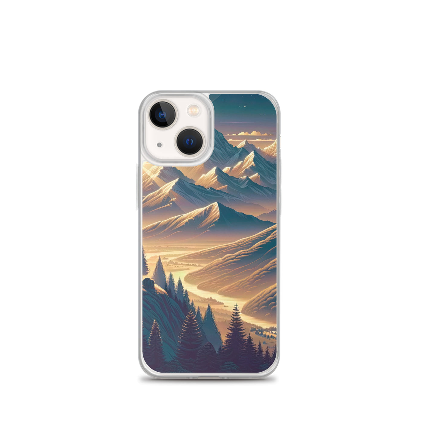 Alpen-Morgendämmerung, erste Sonnenstrahlen auf Schneegipfeln - iPhone Schutzhülle (durchsichtig) berge xxx yyy zzz iPhone 13 mini