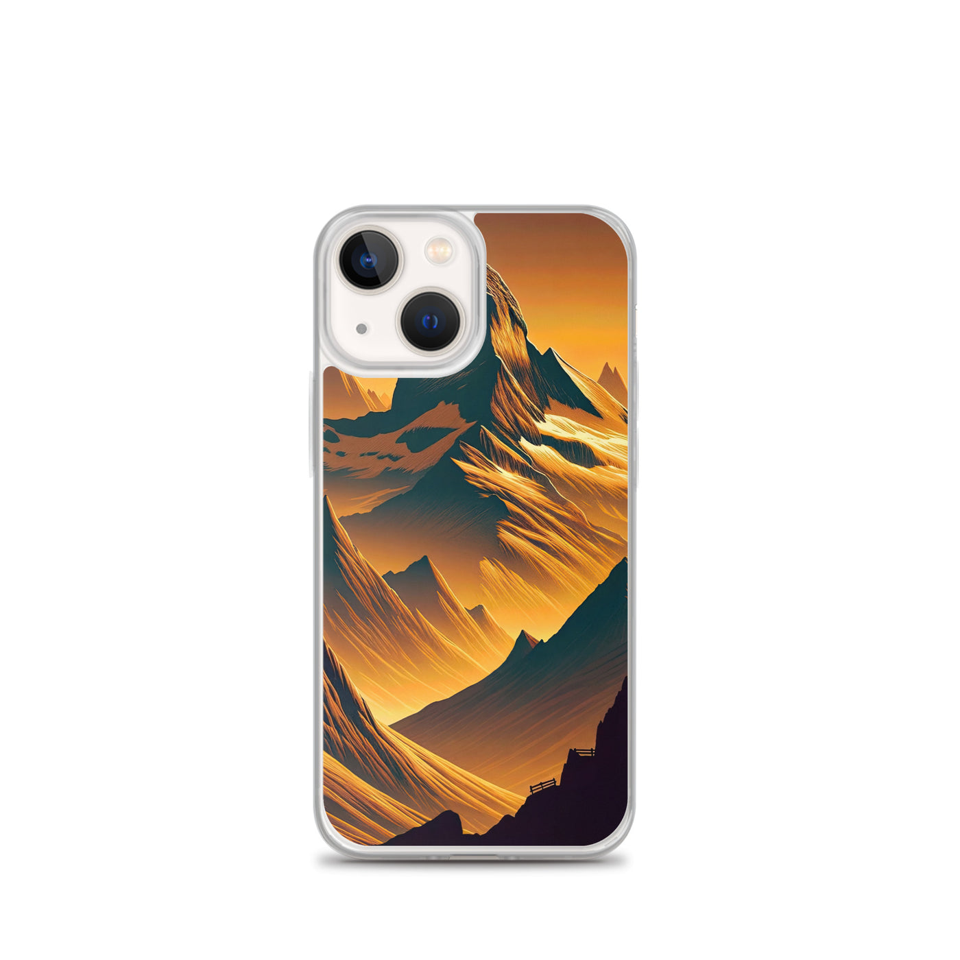 Fuchs in Alpen-Sonnenuntergang, goldene Berge und tiefe Täler - iPhone Schutzhülle (durchsichtig) camping xxx yyy zzz iPhone 13 mini