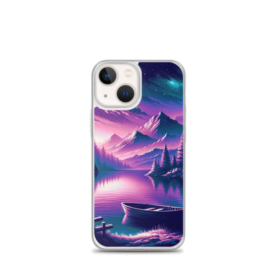 Magische Alpen-Dämmerung, rosa-lila Himmel und Bergsee mit Boot - iPhone Schutzhülle (durchsichtig) berge xxx yyy zzz iPhone 13 mini
