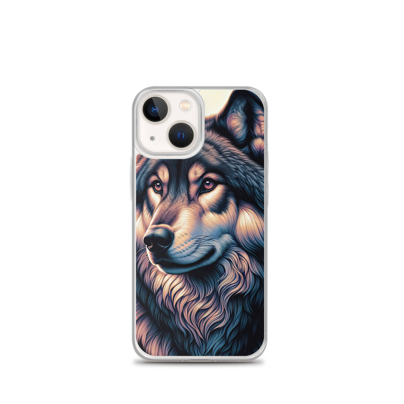 Majestätischer, glänzender Wolf in leuchtender Illustration (AN) - iPhone Schutzhülle (durchsichtig) xxx yyy zzz iPhone 13 mini