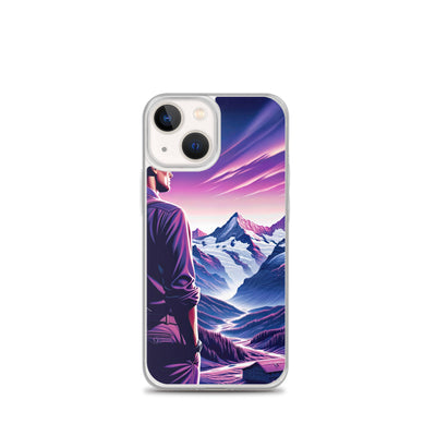 Wanderer in alpiner Dämmerung, schneebedeckte Gipfel ins Unendliche - iPhone Schutzhülle (durchsichtig) wandern xxx yyy zzz iPhone 13 mini
