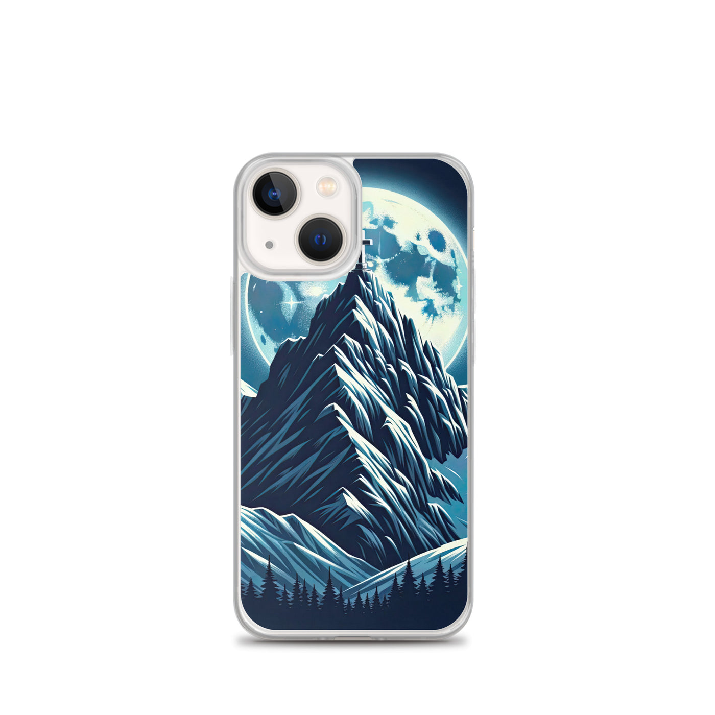 Mondnacht und Gipfelkreuz in den Alpen, glitzernde Schneegipfel - iPhone Schutzhülle (durchsichtig) berge xxx yyy zzz iPhone 13 mini