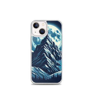 Mondnacht und Gipfelkreuz in den Alpen, glitzernde Schneegipfel - iPhone Schutzhülle (durchsichtig) berge xxx yyy zzz iPhone 13 mini