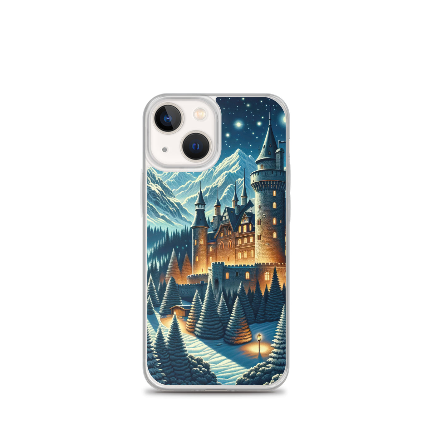Mondhelle Schlossnacht in den Alpen, sternenklarer Himmel - iPhone Schutzhülle (durchsichtig) berge xxx yyy zzz iPhone 13 mini