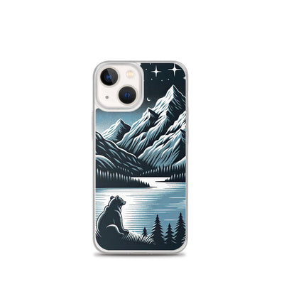 Bär in Alpen-Mondnacht, silberne Berge, schimmernde Seen - iPhone Schutzhülle (durchsichtig) camping xxx yyy zzz iPhone 13 mini