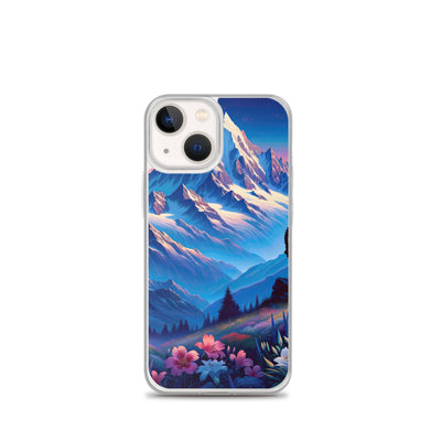 Steinbock bei Dämmerung in den Alpen, sonnengeküsste Schneegipfel - iPhone Schutzhülle (durchsichtig) berge xxx yyy zzz iPhone 13 mini